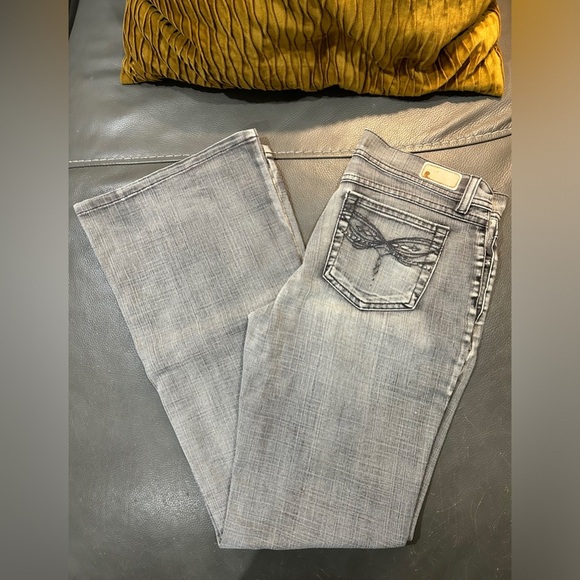Glo Grey Wash Denim Jeans, size 9. Retro, BellBottoms, 5 pocket style Vintage - Picture 2 of 9